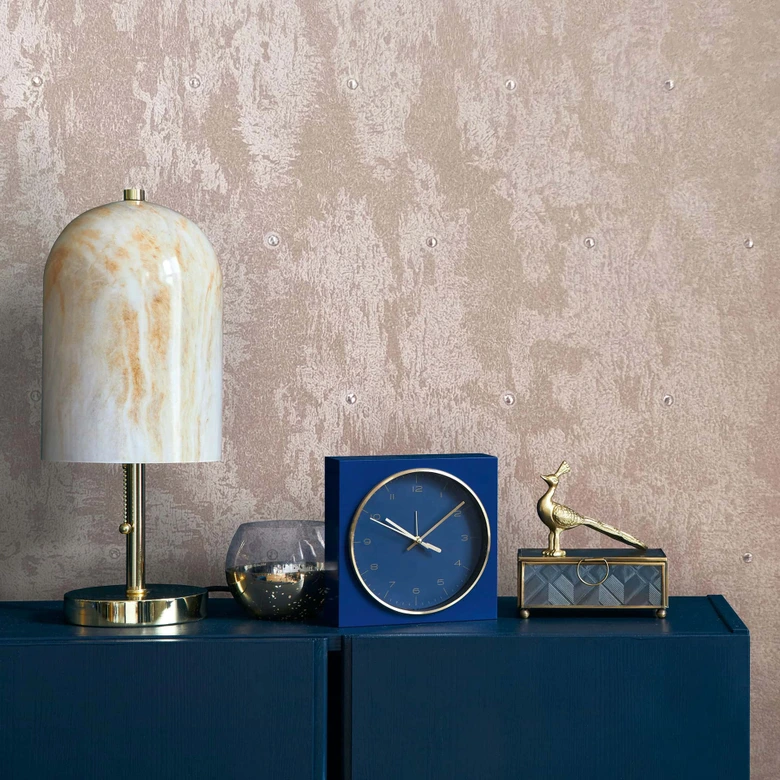 Non-woven wallpaper concrete look, rhinestones metal look modern glossy in pink-brown  
