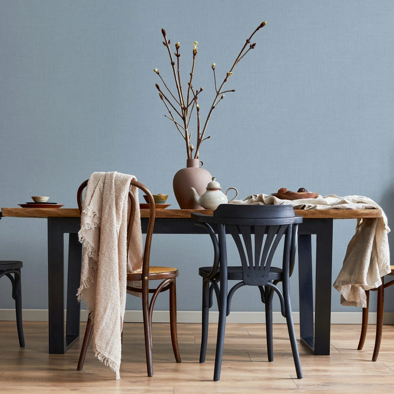 Icke-vävd tapet textil, strukturerad slät modern matt i blått 