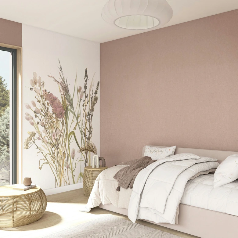 Fototapete Blumen, Blätter Floral Natur matt in Weiß, Rot 2,70 x 1,59m 