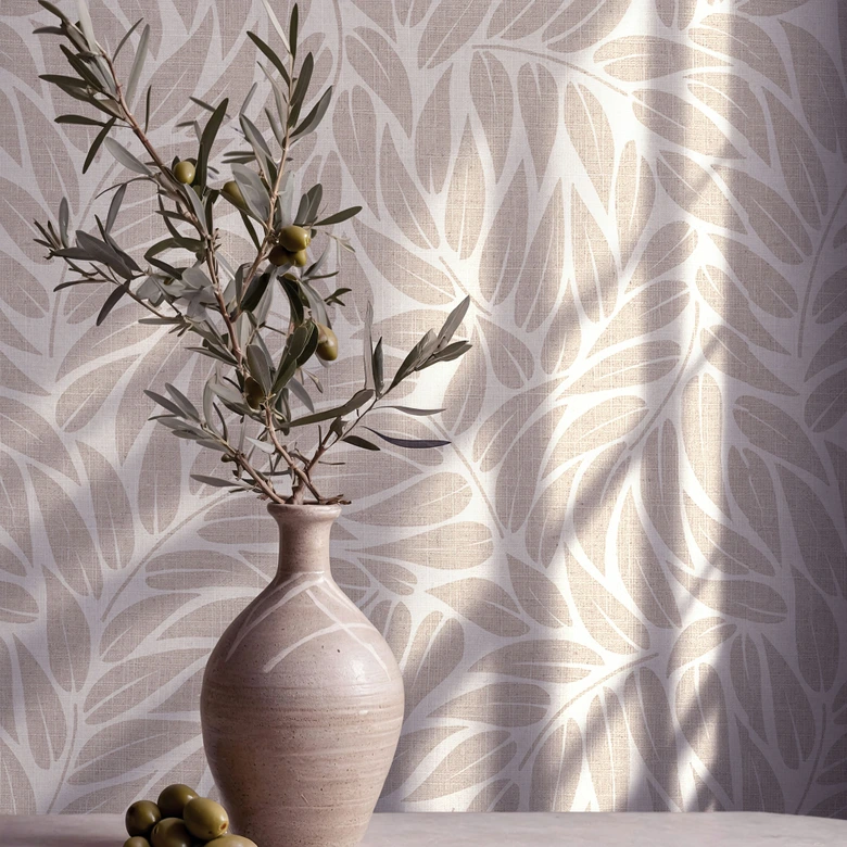 Tapeta z włókniny liście kwiatowe natura matowa w kolorze beżowym 