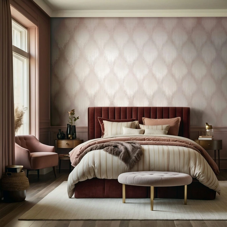 Vliestapete Streifen, Raute Streifen Modern in Rosa-Braun - Papis Loveday  