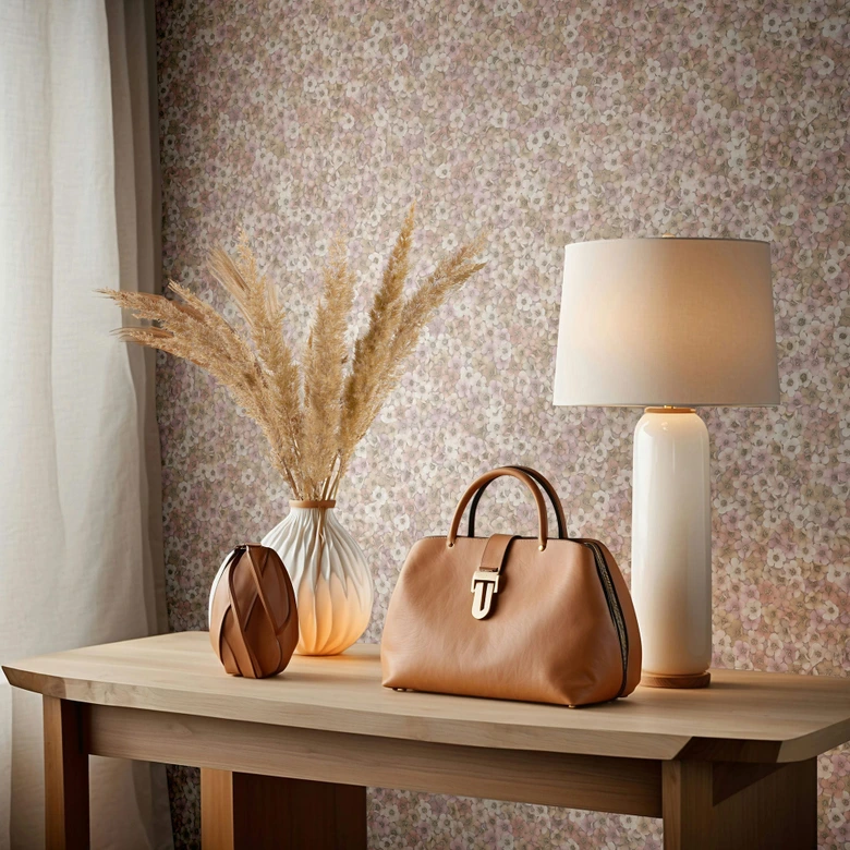 Non-woven wallpaper flowers, leaves floral nature, classic matt in pink-brown 