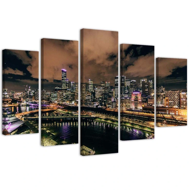 Leinwandbild 5 teilig, Architektur Stadt Nacht 