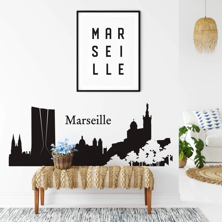 Muursticker Skyline Marseille 