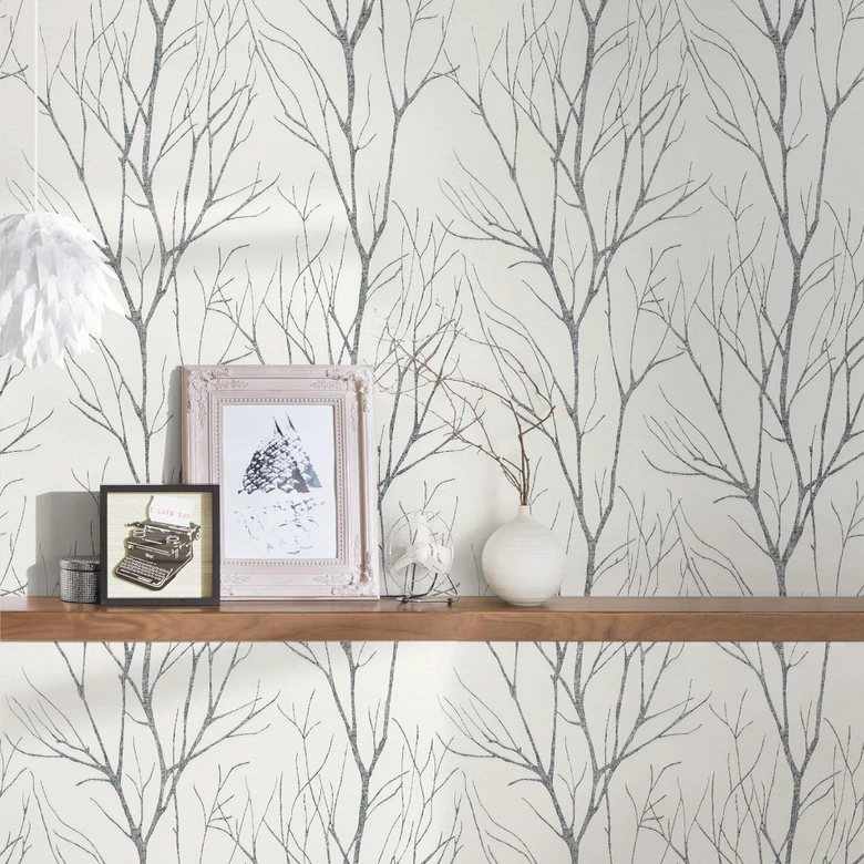 Papier peint forêt Blanc Noir - Papier peint intissé Nature A.S. Création 