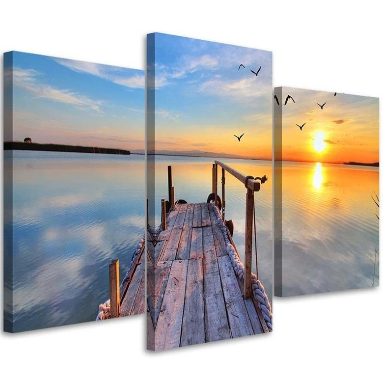 3 stykke lærredstryk, Sunset Bridge Lake 