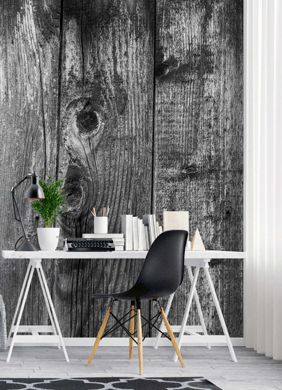 Fototapete, Schwarz weiß Holz Bretter 