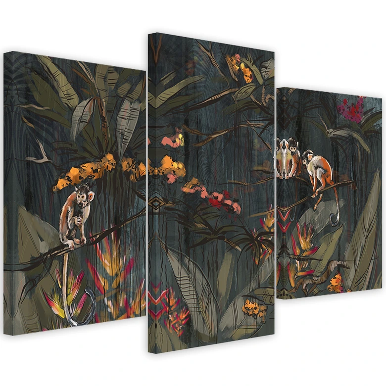 3-delige canvas print, Apen in de jungle 