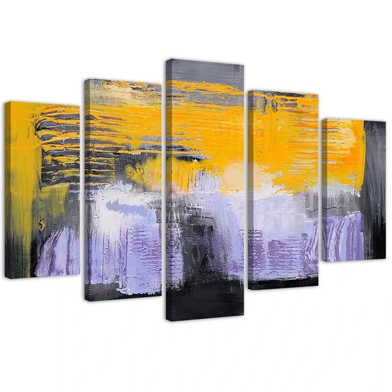 Canvas print 5 delen, abstractie geel violet 