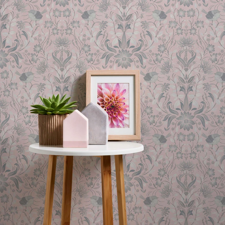 Papier peint Floral rose gris - papier peint intissé maison de campagne A.S. Création - mat légèrement structuré 