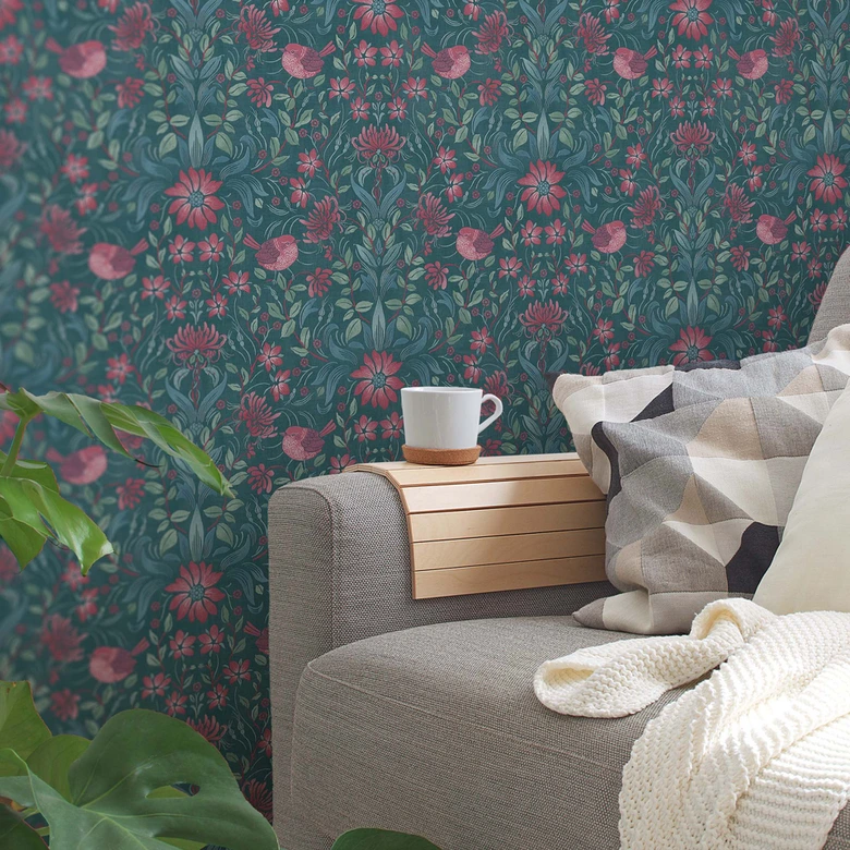 Papier peint Floral vert rose - papier peint intissé maison de campagne A.S. Création - mat et légèrement structuré 