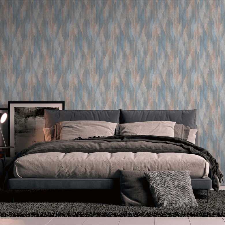 skandinavische Tapete Blau Beige - Grafik Muster Vliestapete für Küche, Flur, Wohnzimmer 