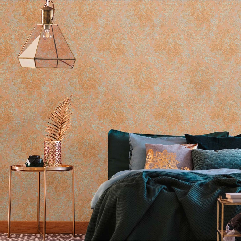 Barock Tapete Orange - Vintage klassik Vliestapete mit Ornamenten  