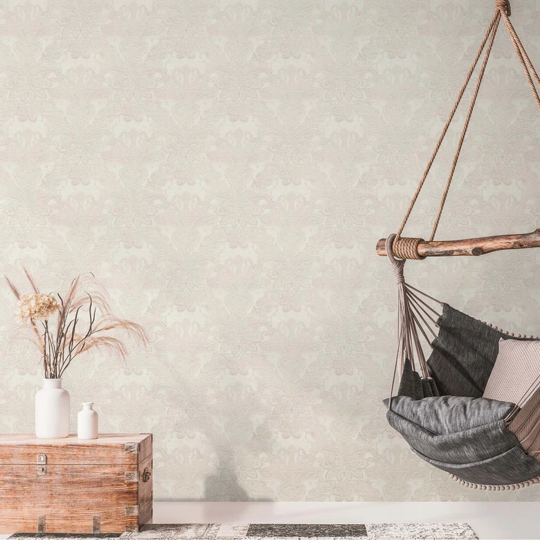 Tapete Barock Vintage Vliestapete Weiß, Creme Grau - Mustertapete mit Ornamenten 