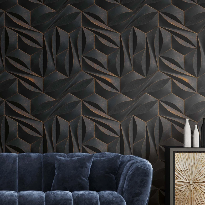 Papier peint 3d effet papier peint intissé noir cuivre design Papier peint intissé moderne 2,80 x 1,59 m 