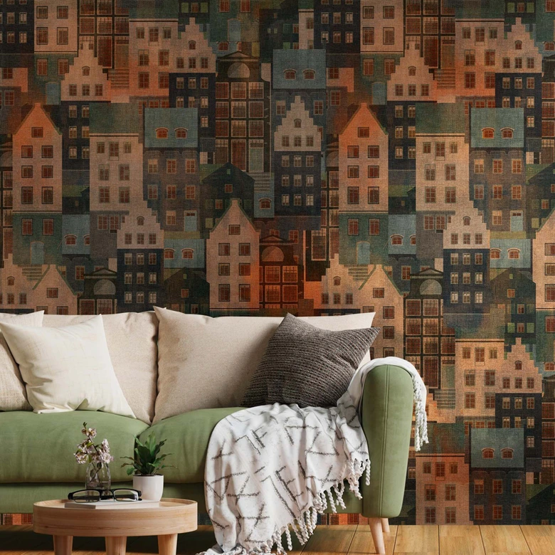 Papier peint maisons 3D papier peint intissé moderne multicolore papier peint chambre salon 