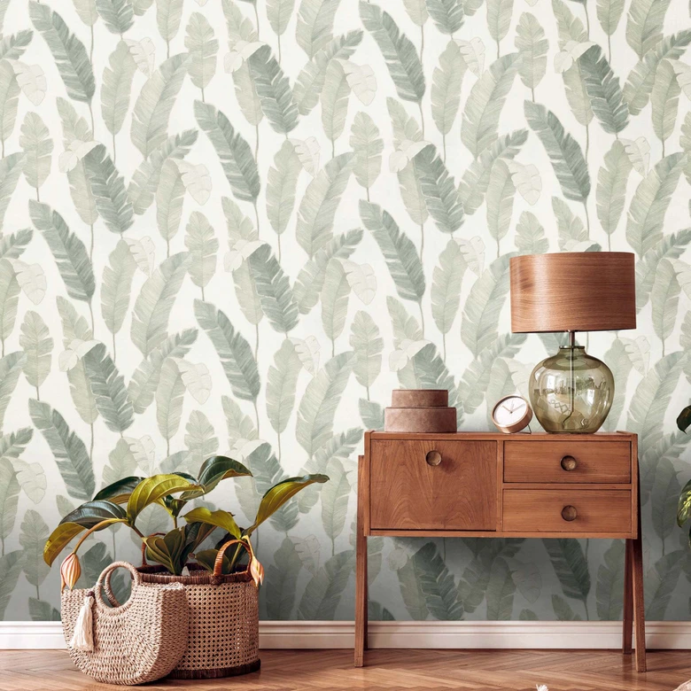 Papier peint Feuilles Vert Blanc Jungle Papier peint intissé Palmiers Échantillon Papier peint mural 