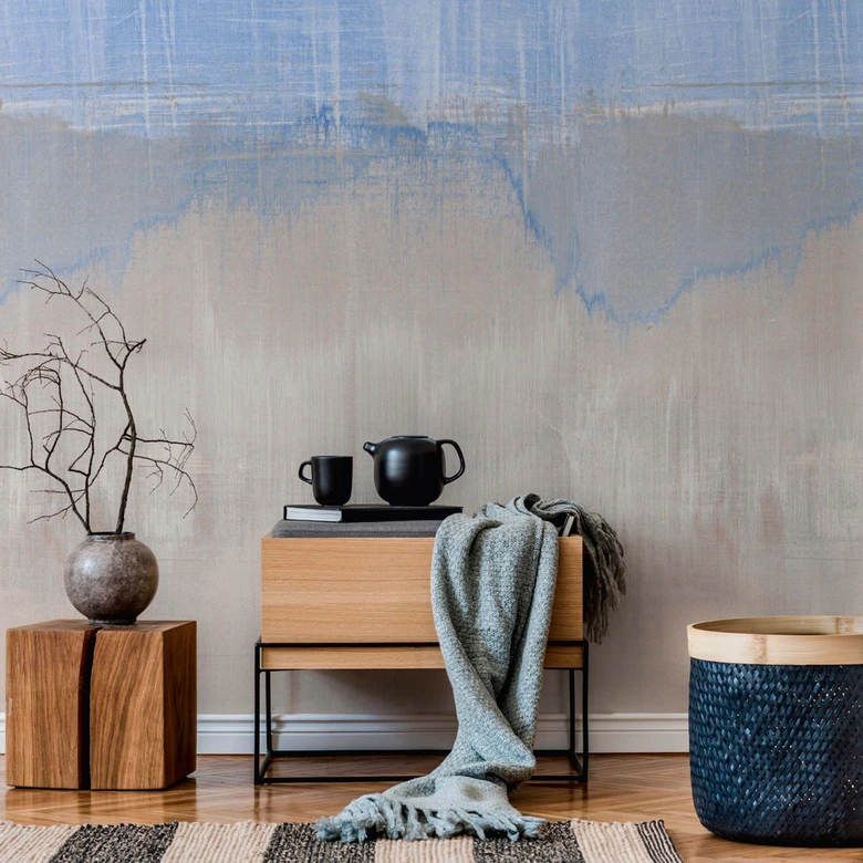 papier peint abstrait bleu gris - papier peint intissé art Livingwalls - mat et lisse 