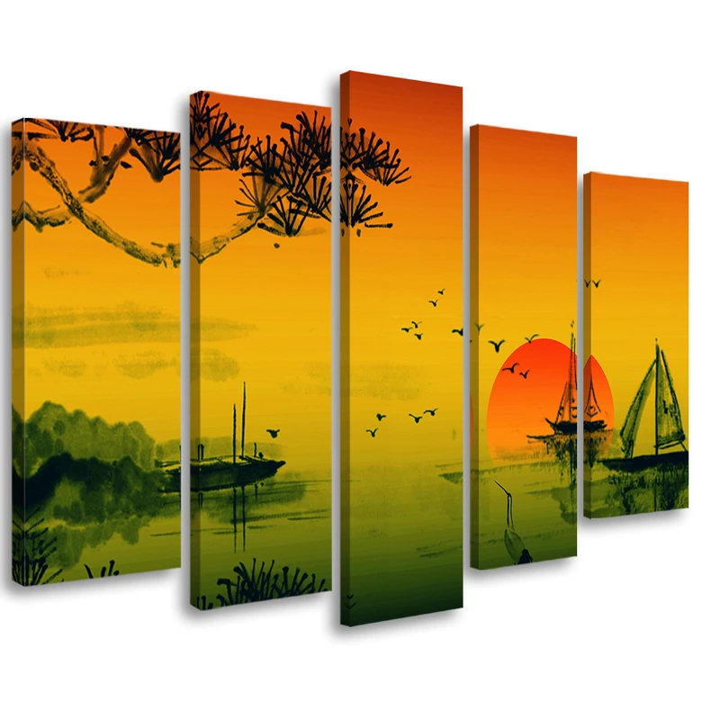 Leinwandbild 5 teilig, Landschaft Japan 