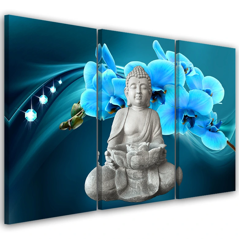 3-delige canvas print, Boeddha Zen Orchid Turquoise 