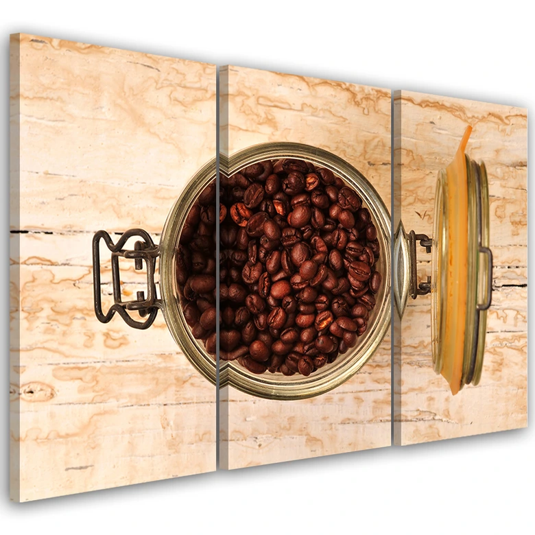 Leinwandbild 3-teilig, Kaffeebohne Holz 
