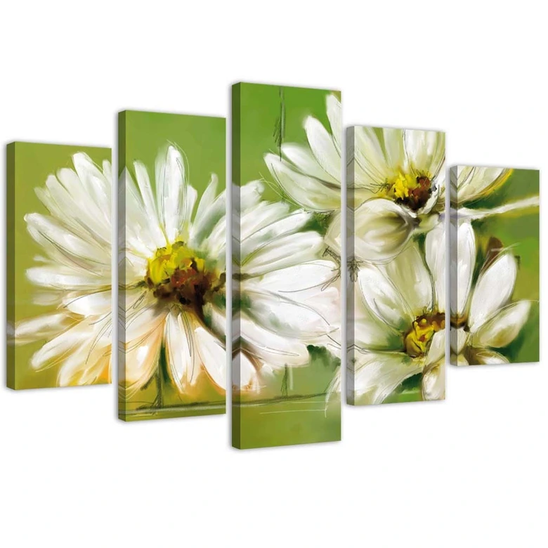 Wandbild 5-teilig, Weiße Margeriten Blumen 