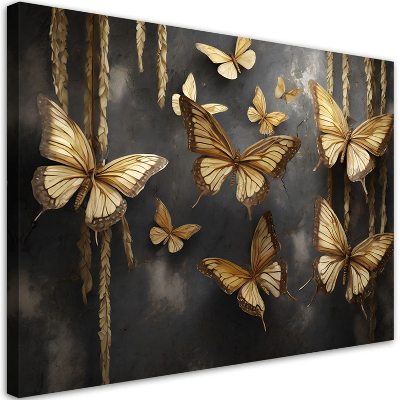 Leinwandbild, Goldene Schmetterlinge 