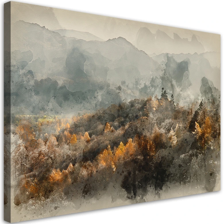 Leinwandbild, Herbstwald im Nebel 