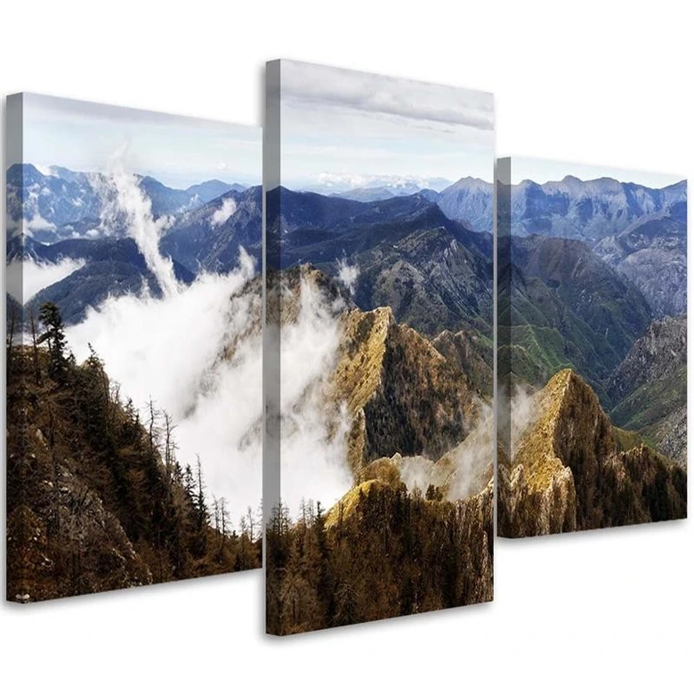 Leinwandbild 3-teilig, Berg Landschaft Nebel Natur 