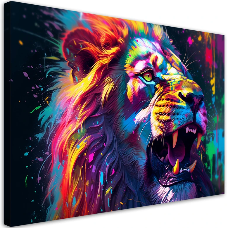 Lærred print, løve neon abstraktion 
