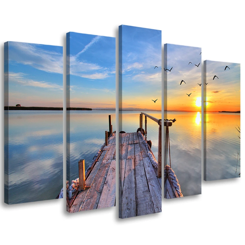 Lærredstryk 5 stykker, Sunset Jetty Lake 