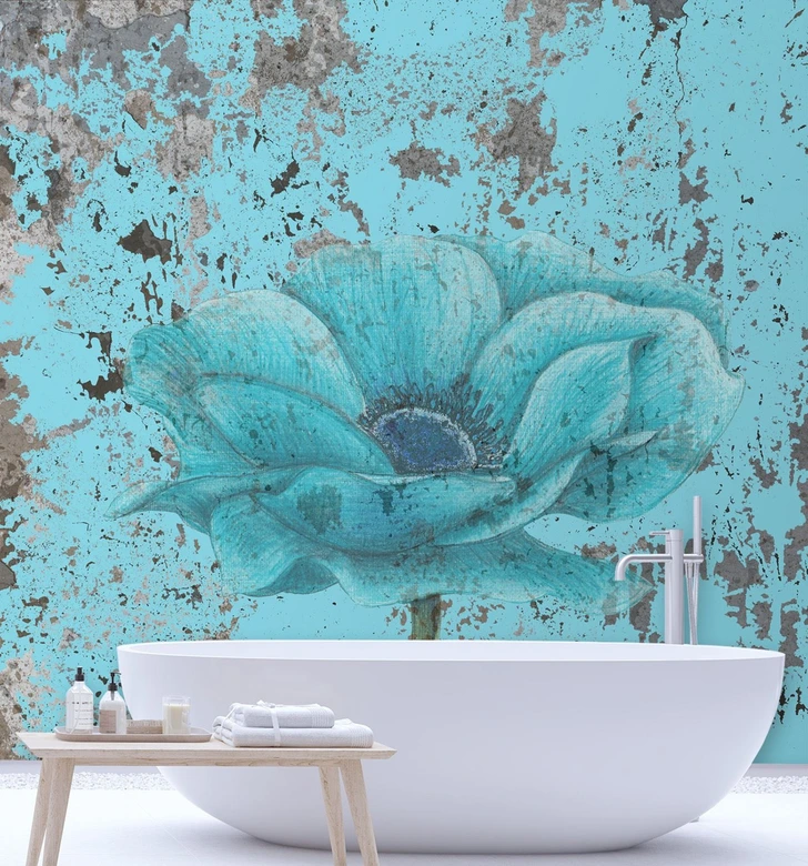 Fototapete, Türkis Blumen Textur Vintage 