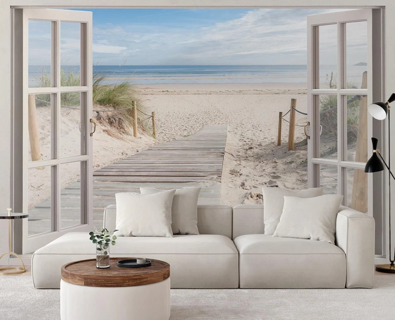 Fototapete Fensterblick Strand Meer Natur 