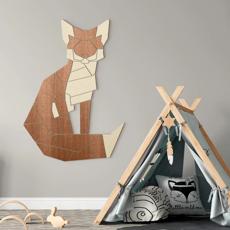 Houten Wanddecoratie Vos Puzzel Mahoniefineer 