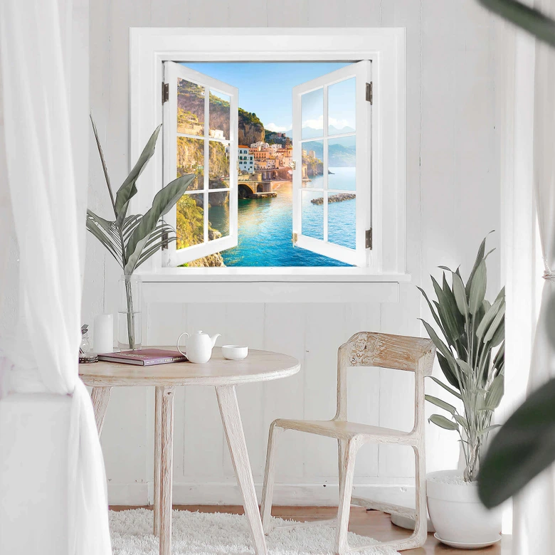 3D Wandtattoo Fenster quadratisch - Campania in Italien 