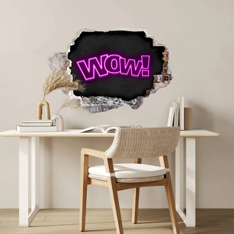 3D Wandtattoo WOW Schriftzug - Neonlicht 