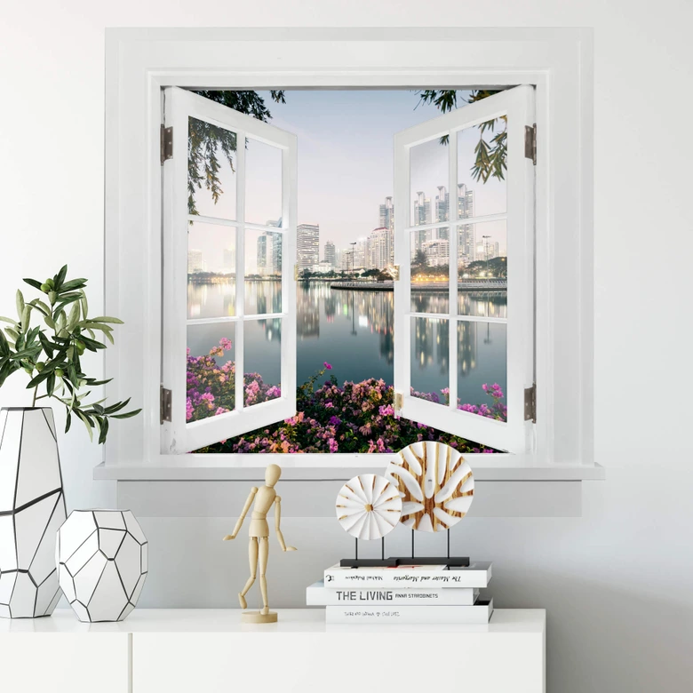 3D Wandtattoo Fenster quadratisch - Colombo - Bangkok und seine Lichter 