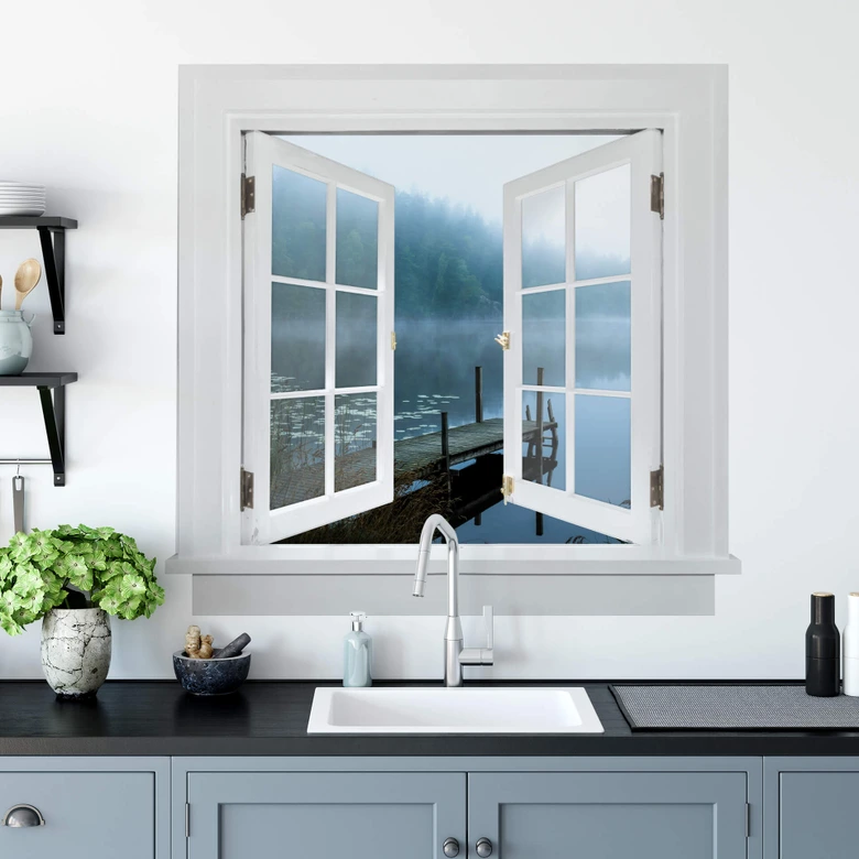 3D Muursticker Trompe L'Oeil Raam Lindsten - Moody Morning 