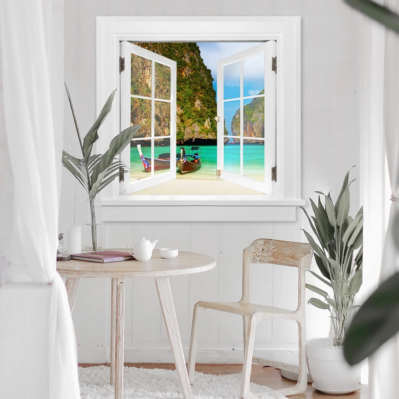 Trompe L'oeil Muursticker Hideaway Beach 