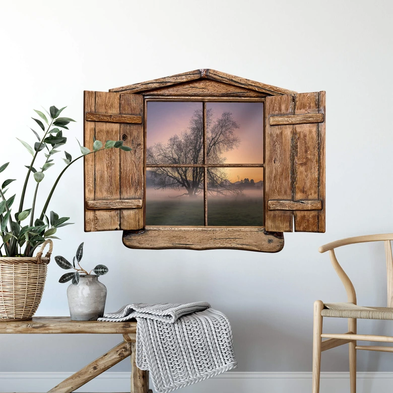 3D Wandtattoo Holzfenster - Cuadrado - The Fog 