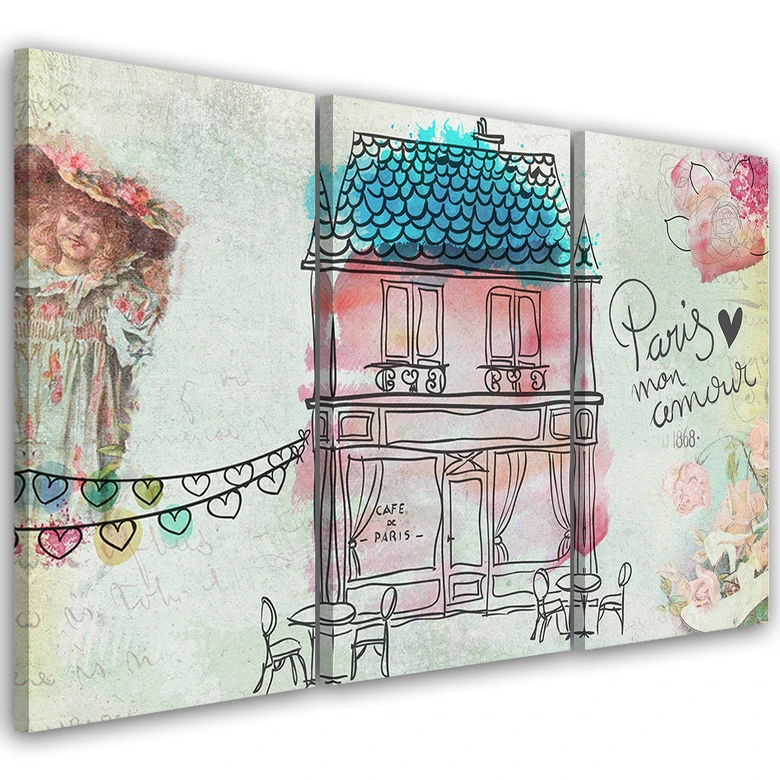 Leinwandbild 3-teilig, Bunte Haus Stadt Kinder 