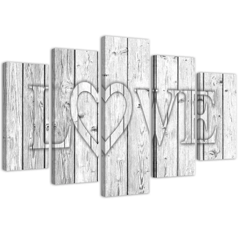 Leinwandbild 5 teilig, Love Lettering Bretter Grau 