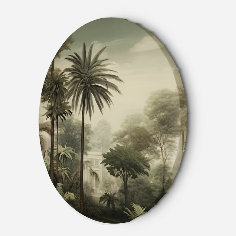 Rundes Leinwandbild Exotische Bäume und Palmenlandschaft 