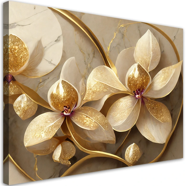 Leinwandbild Blumen glamourös gold 