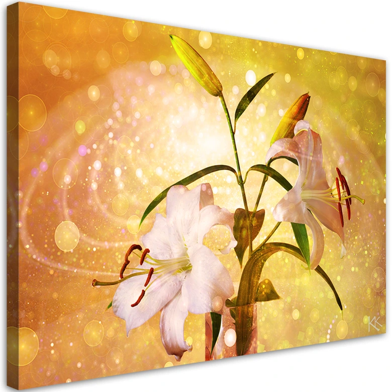 Leinwandbild, Lilienblüte auf gelben Hintergrund 