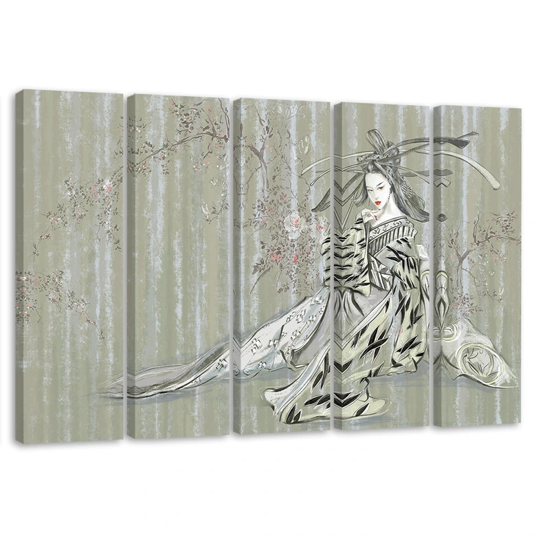 Leinwandbild 5 teilig, Traditioneller japanischer Geisha 