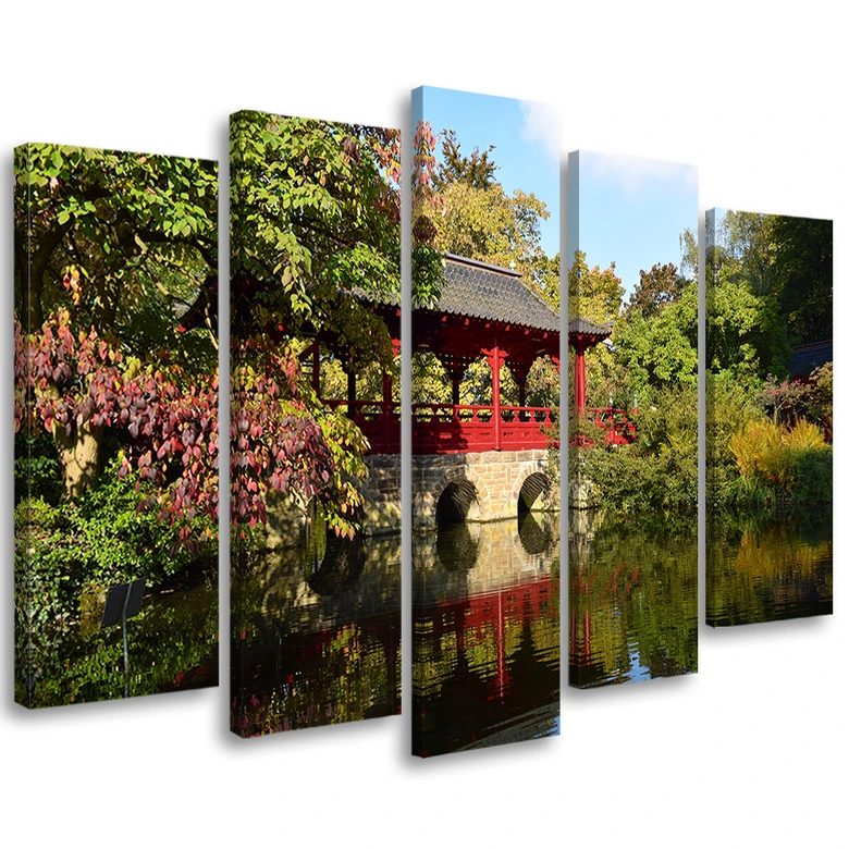 Leinwandbild 5 teilig, Garten Japan Landschaft 