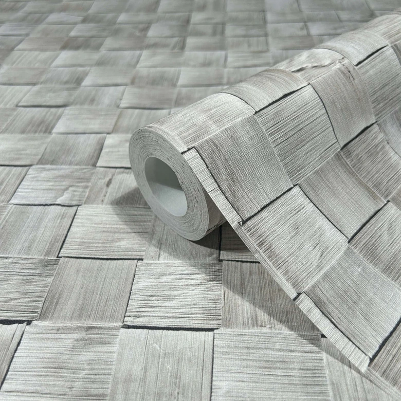 Carta da parati in tessuto non tessuto 3D effetto legno grigio 3D 