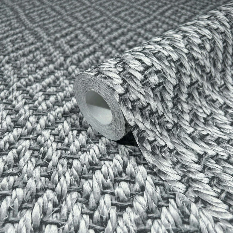 Vliestapete in 3D-Rautenoptik aus Flecht grau Textiloptik 