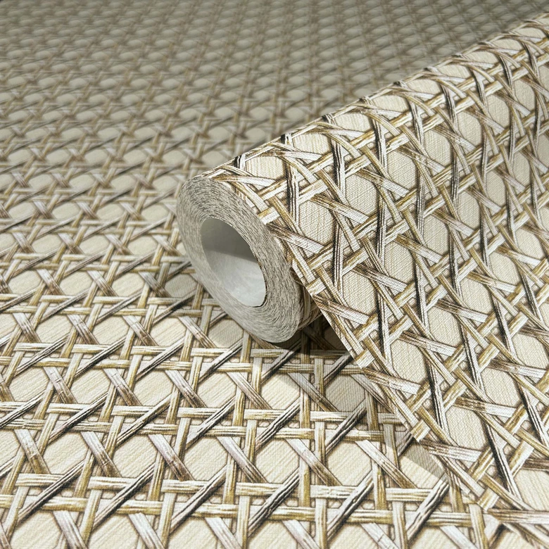 non-woven tapet i trælook og vævet look beige trælook 
